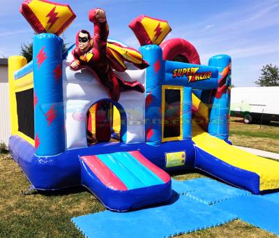 China Outdoor Entertainment Customized Commercial Inflatable House Superhero Kids Bouncy Castle Bounce Castle With Slide for sale