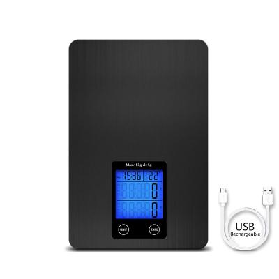 China With Newest Design Multifunctional Time /temperature/alam/Cumulative Time Food Scale Stainless Steel Kitchen Weighing Digital Scale 15kg for sale