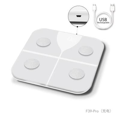 China Smart Rechargeable Body Fat Hydration Monitoring 180kg USB Scale Stored Electric Scale for sale