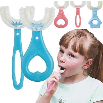 China Hot Selling Amazon Children Nylon Toothbrush Adult Soft Silicone Baby Brush 360 Degree Child Toothbrush Baby U-shaped Toothbrush for sale