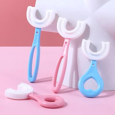 China Adult Nylon Toothbrush Children 360 Degree U Shaped Toothbrush For Children Silicone Kids Toothbrush Milk Teeth Brush Age 2-12 Child Toothbrush for sale