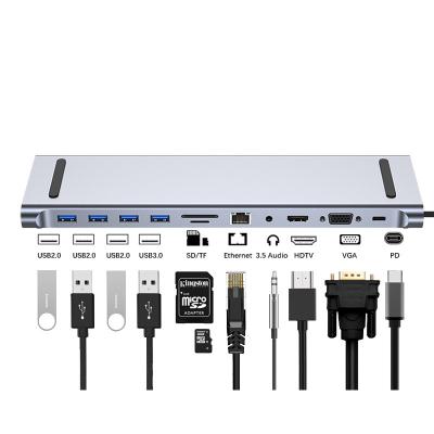 China Hot Selling Amazon Aluminum Alloy 11 in 1 USB C Hub 3.0 Laptop Docking Station Adapter USB Type C Hub with Type C for MacBool Pro for sale