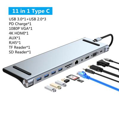 China Hot Selling Aluminum Alloy Amazon 11 Port USB 3.0 Hub Multi Port USB Splitter with USB Data Ports SD and microSD Card Reader for sale