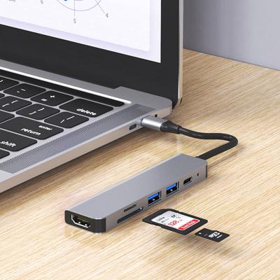 China Aluminum Alloy Factory Supply USB 3.0 Hub For Laptop Adapter Computer PD Charge 6 Ports Mate Type-C Station Card Notebook Splitter for sale