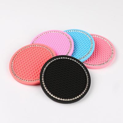 China Crystal Vehicle Interior Accessories Cup Mat Amazon Bling Anti Slip Entry Anti Slip Car Coasters PVC Travel Cup Holder Insert Luxury Pink Auto Coaster for sale