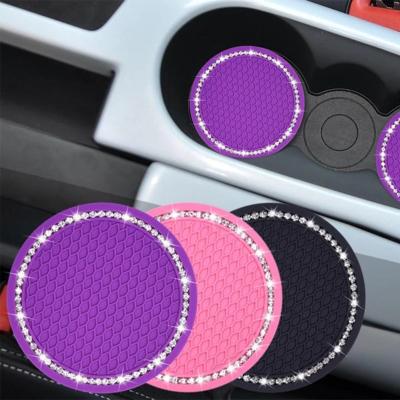 China Universal Car Styling Luxury 7cm Entry Coasters Pads Pink Matte Rhinestone Waterproof Anti Slip Vehicle Holder Cup Interior Accessories for sale