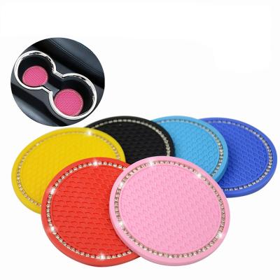 China Newest Diamond Car Coaster Entryway Luxury Acrylic PVC Travel Mats Insert Coaster Anti Slip Crystal Vehicle Interior Accessories for sale