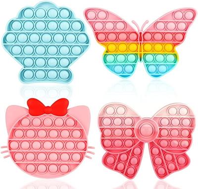 China Viable Girls Push Bubble Bouncy Toys With Noise Rainbow Butterfly Push Bubble Healthy Pastel Bouncy Toys 4 Packs for sale