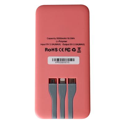 China Type-C Polymer Filling 5000 Mah Built-In Cable Restaurant Portable Mobile Phone Power Bank for sale