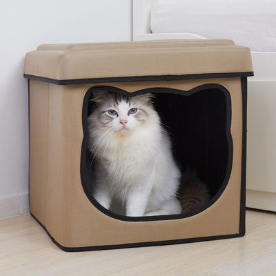 China Luxury Heating Cat Houses Outdoor Waterproof Stray Cat House With Plush Mat Winter Folding Pet House for sale