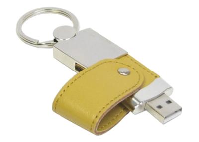 China Amarelo de couro personalizado da movimentação 16GB do flash de USB com o Keyring redondo grande à venda