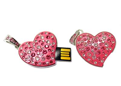 China Pink Heart Shaped Crystal USB Flash Drive Memory Stick Waterproof Push and Pull Gift U Disk for sale