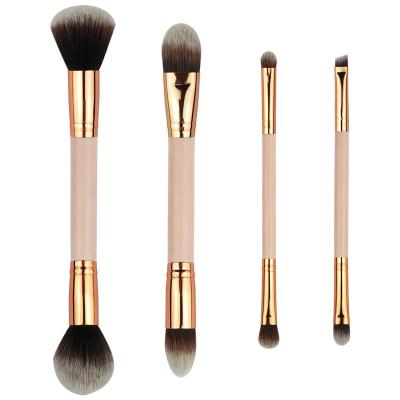 China Angular Blush New Design 4pcs High Quality Portable Vegan Wooden Handle Double Head Cosmetic Make Up Tools Makeup Brush Set for sale