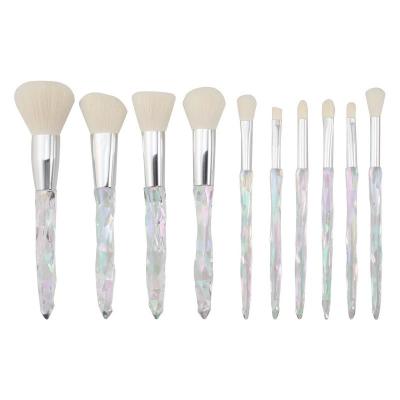 China Angular Blush Direct Sales 10Pcs Plastic Handle Base Eyebrow Beauty Brush Tools Diamond Crystal Makeup Brush Set Factory Gradient for sale