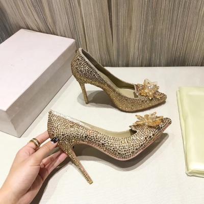 China Wholesale Light Luxury Fashion Metal Shoes Women Sandal Designer Ladies Point End Dress Metal Buckle Heels Designer High Heel Wedding Shoes for sale