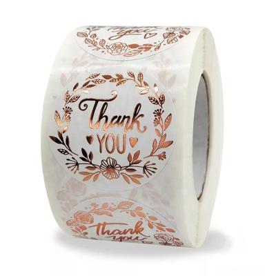 China Waterproof Wholesale Adhesive Round Labels Hot Gold Foil Flower Custom Vinyl Roll Thank You Sticker For Decoration for sale