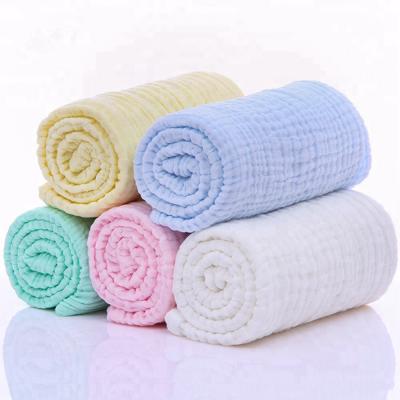 China Anti-pilling Breathable Muslin Blanket 6 Layer Soft 100% Cotton Baby Wrap Blanket With Solid Color for sale