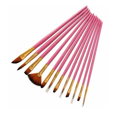 China Professional Artist Painting Brushes Amazon Hotsale 12 Pieces Per Set Art Supplies Wooden Handle Acrylic Painting Brush Set for sale