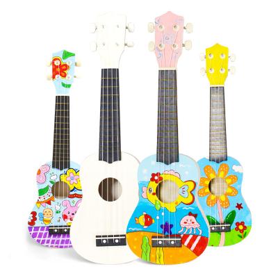 China DIY maker sells parent-child 21 inch wooden kids hand-assembled painted diy ukulele set for sale