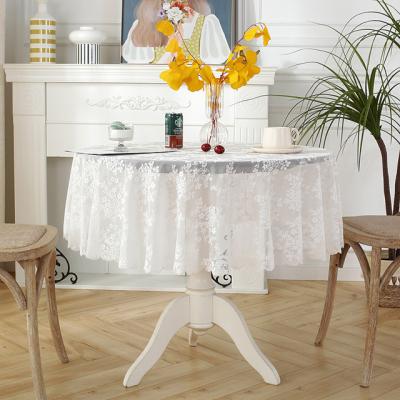 China Decorative Table Cloth Lace Plain Round White Table Cloth Decorative Wedding Tablecloth Retro Style for sale