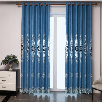 China Luxury blackout embroidery curtain for living room blue blackout curtain home fabric for sale