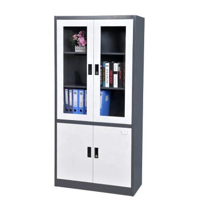 China (Other) adjustable office filing cabinet with two glass doors on the top and two iron doors on the bottom for sale