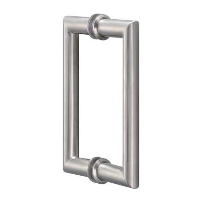 China Modern Brushed Satin Nickel Round Piping Hewn Corner Back To Glass Back Shower Door Pull Handle for sale