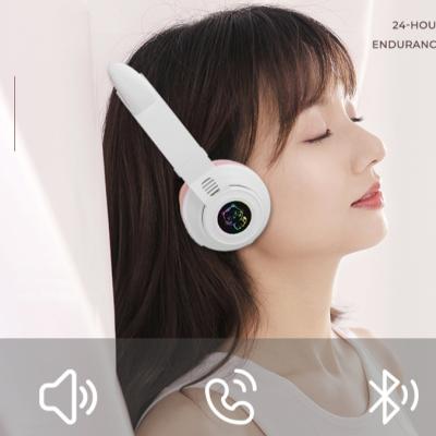 China Cat Ear Headphones Mic Wireless Supra-Aural 9 Colors LED Light Flashing Stereo Headset Support FM Radio TF Card Glow and Volume Control for sale