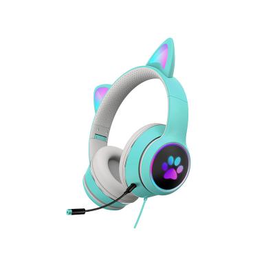 China 2021 Newest Colorful Cute Cat Ear Surround Sound LED Gaming Headset Stereo Cable Luminous Earphone Earphone With MIC For Girls for sale