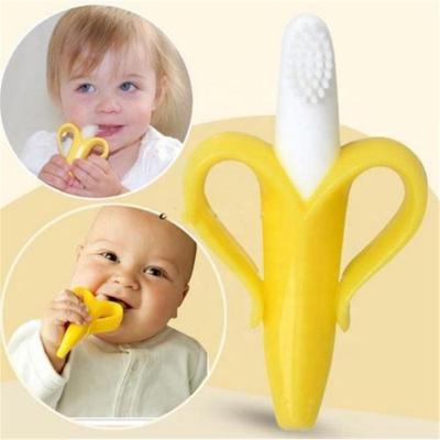 China Wholesale BPA Free Fruit Banana BPA Free Food Grade Silicone Baby Toothbrush Teether For Kids Teething Toy for sale