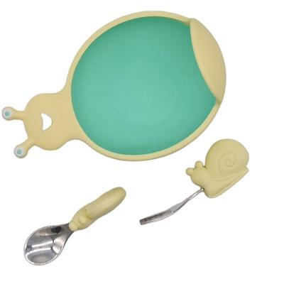 China BPA Free Silicone Kids Baby Bowl Dish Dish Dinnerware Bowl Spoon and Fork Custom Set for sale