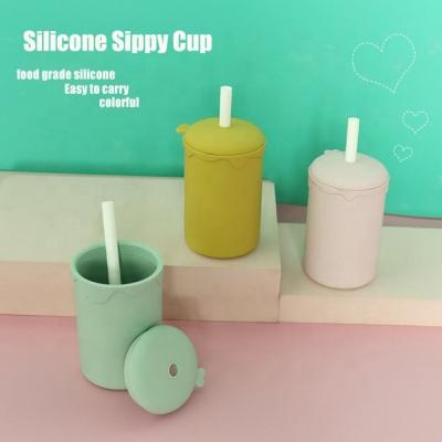 China Custom Reusable Kids Drop-Resistant Forming Eco Friendly Milk Yogurt Water Drink Cups With Lids And Straws Sublimation Silicone Baby Sippy Cup for sale