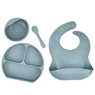 China Eco-Friendly Silicone Non-Toxic Baby Bib Fork Spoon Bowl Dish BPA Free Suction Feeding Set for sale