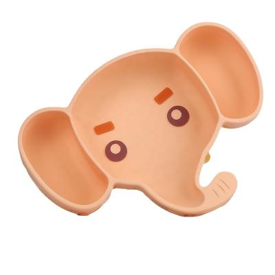 China BPA Free Color Double Outlet Cute Factory Elephant Form Drop-Resistant Babi Silicone Baby Plate BPA Food Grade Silicon Free Plate for sale