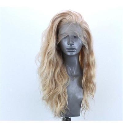 China New Arrival Soft Thick Soft Stretch Barely Shedding High End Mesh 24 Inch Synthetic Human Hair Lace Front Wigs With Light Spots for sale