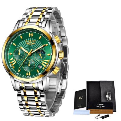 China New Design LIGE Week Display Stainless Steel Waterproof Watch Men's Casual Sport Quartz Watches for sale