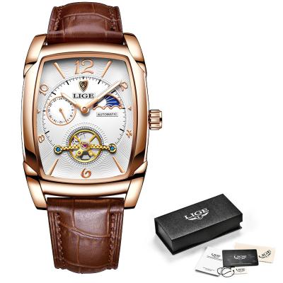 China Tourbillon 2022 LIGE Mens Watches Adjust Automatic Watch For Men Tourbillon Clock Genuine Leather Waterproof Mechanical Wristwatch for sale