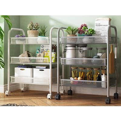 China Mobile Rolling Trolley Cart Living Room Snack Basket Storage Rack Bedroom Cart Viable Racks for sale