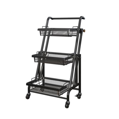 China Sustainable Hot Sale Cart Racks 3 Layers Rolling Cart Folding Movable Storage Rack Cart On Wheels for sale