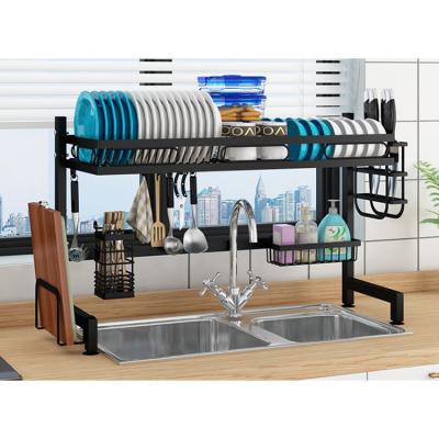 China Sustainable 2 Tier Dishwashing Over Sink Dish Kitchen Drying Rack Drain Rack Stainless Steel Dish Rack for sale