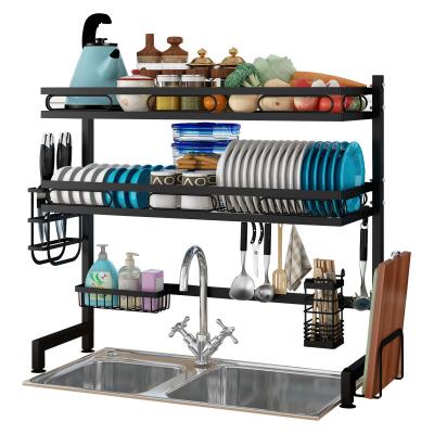 China Sustainable Amazon New Product 2 Tier Stainless Steel Kitchen Shelf Dish Drying Standing Rack Over Sink for sale