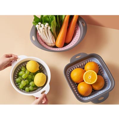 China Portable Folding Plastic Fruit Bowl Basin Rectangular Wash Basin Drain Viable Vegetable Rack Container Storage Washbasin Basket for sale