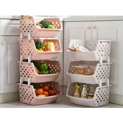 China Sustainable Plastic Green Yellow Basket Drawers Kitchen Fruit Vegetable Multilayer Stackable Basket for sale