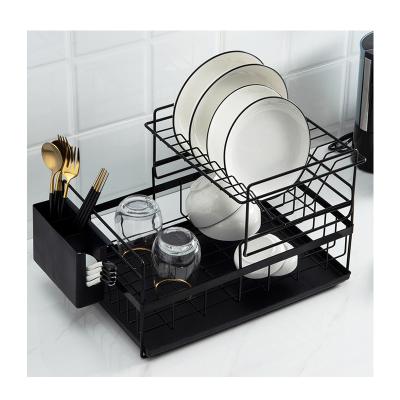 China Black Metal Stocked Draining Utensils Rack White Dish Drain Rack Sink 2 Layers for sale