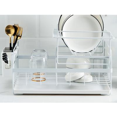 China Kitchen Space Organizer Draining Dish Rack Iron Wire Dish Stored White Dish Rack for sale