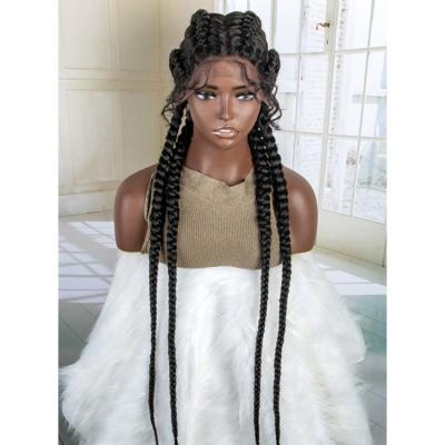 China Braid Wig Wholesale Price 36 Inch Long 13x1 Synthetic Dutch Braided Wigs Lace Front Wig For Black Women Daily Wear for sale