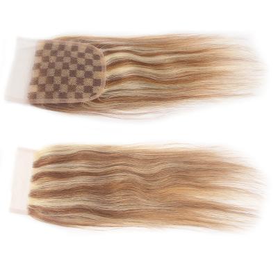 China Good Quality Highlight Straight Human Hair Bundles 4x4 Hd Virgin Raw Swiss Lace Hair Closure Brazilian Hair Grade 12A for sale