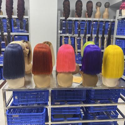 China Straight Transparent 13X4 Full Lace Frontal Wigs Colored Short Straight Bob Wig Natural Human Hair Wig For Black Women for sale