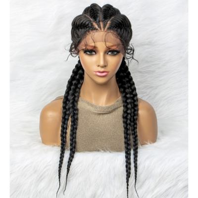 China Braid Wig 26 Inches Lace Front Synthetic 4 Braids With Baby Hair For Black Women African Cornrow Box Braided Wigs Daily Use for sale