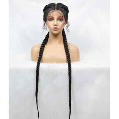 China Braid Wig 36 Inches Long Lace Front Synthetic Braided Wigs Lace Front Twins Cornrow Braided Wig For Black Women for sale